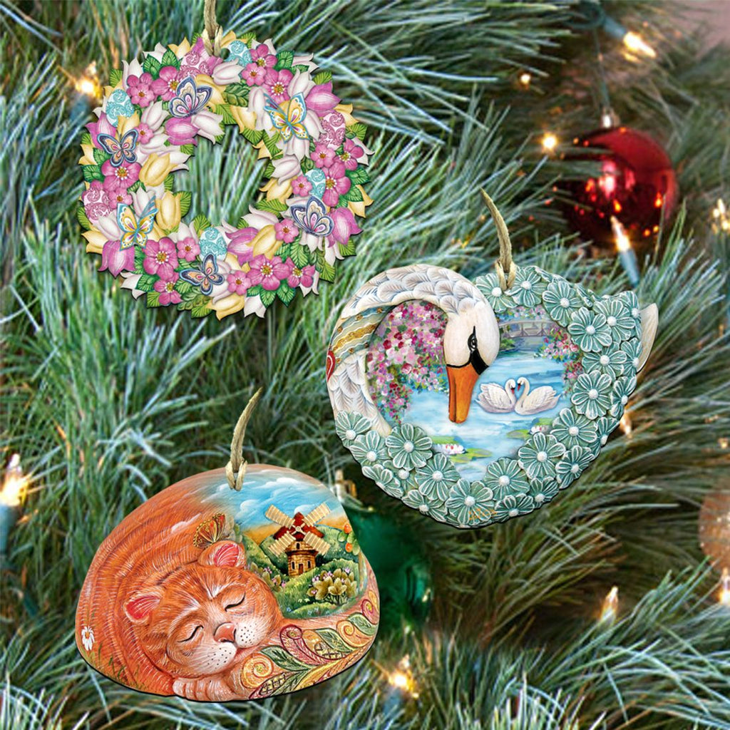 Valentine's Day Love Wooden Wreath Ornaments Set of 3 by G. DeBrekht - Easter Spring Decor - 8100032S3