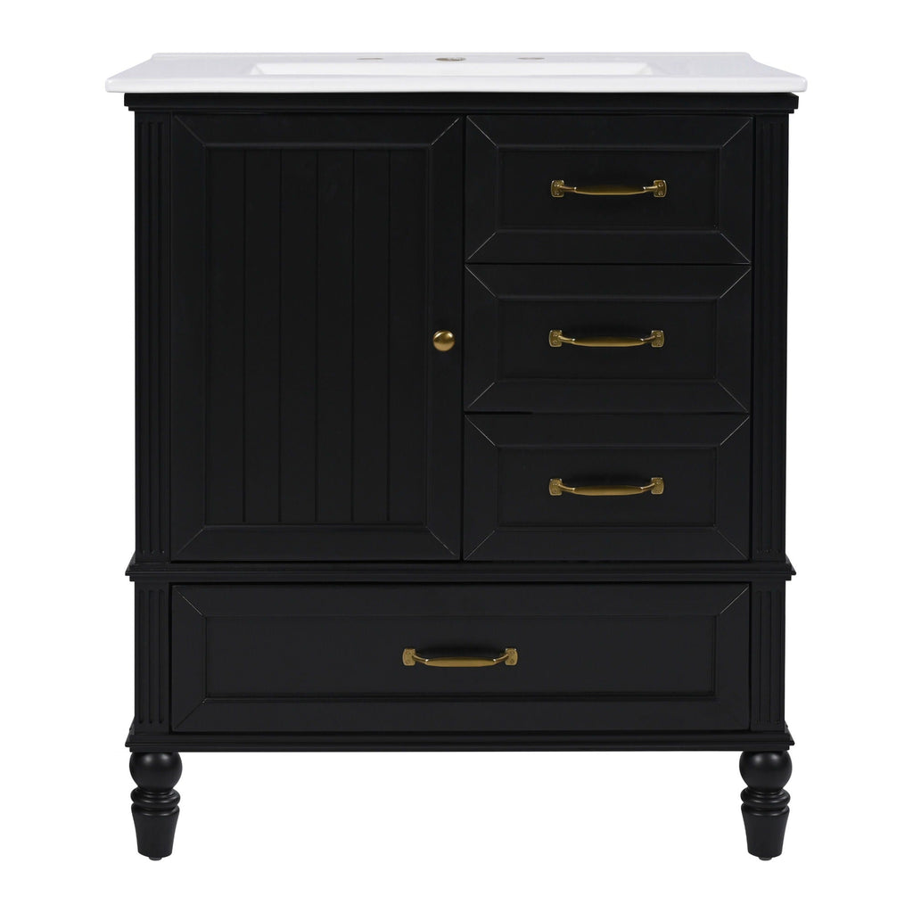 30" Bathroom Vanity With Sink, 3 Drawers, Adjustable Feet