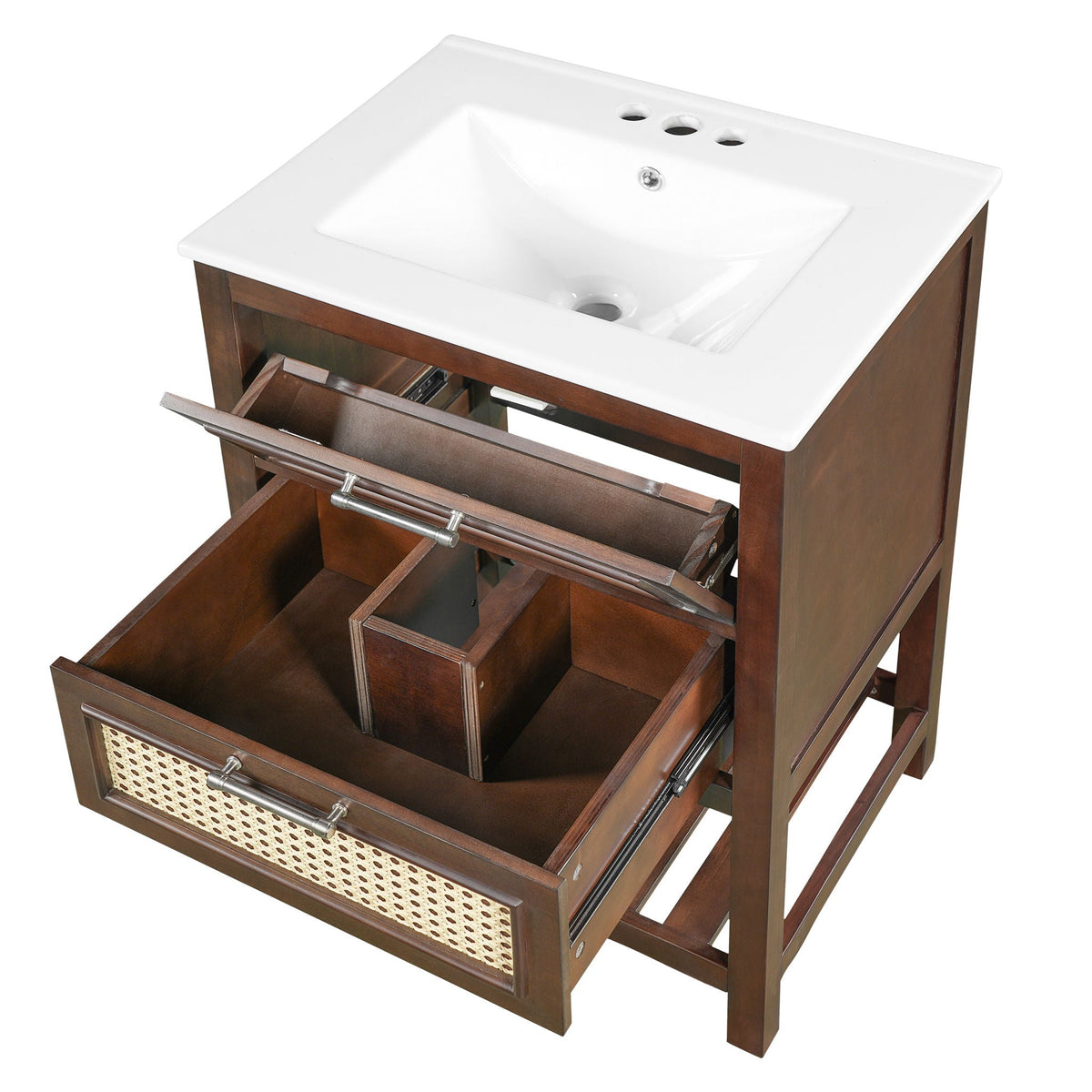 Modern Bathroom Vanity With Integrated Sink, Cabinet With 1 Deep Drawer And 1 Tip-Out Drawer
