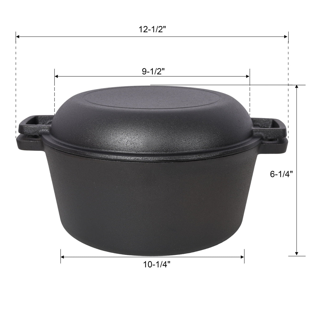 Pre-Seasoned 3 in 1 Cast Dutch Oven with Skillet Lid, 5 Quart - Black