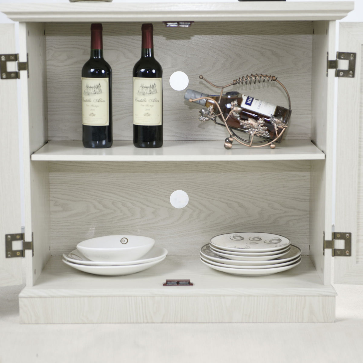 Sideboard Cabinet With Mirrored Doors, Adjustable Shelf, Metal Handles