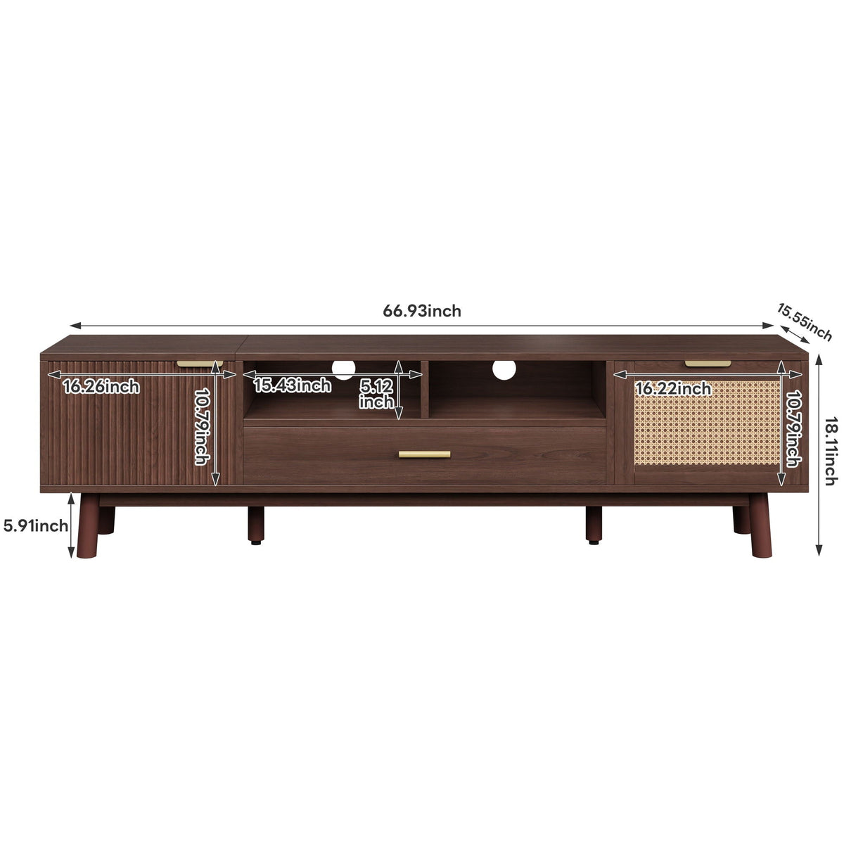 TV Stand for 75" TVs with Soft-Closing Doors and Drop-Down Cabinet
