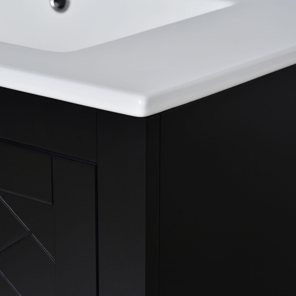 Ceramic Sink Combo, Freestanding Vanity Set With 3 Drawers & Soft Closing Doors