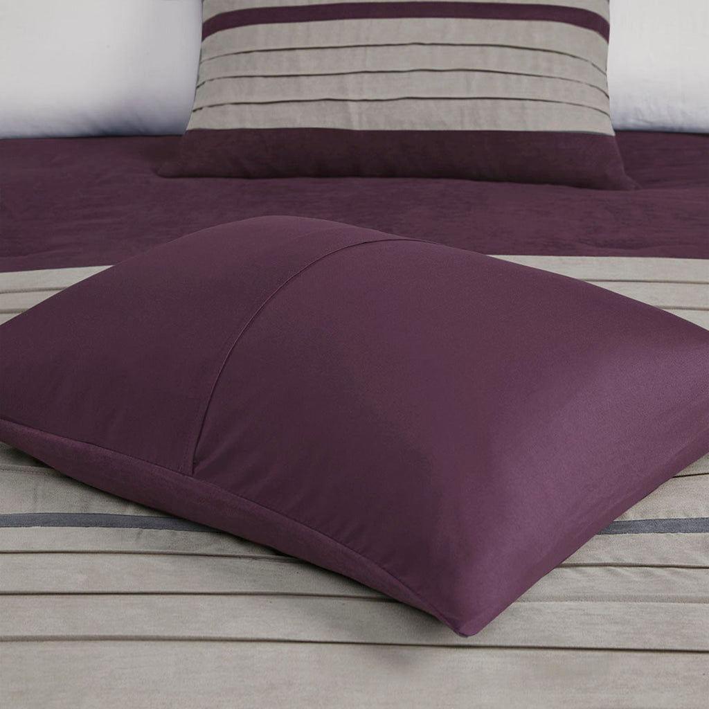 7 Piece Faux Suede Comforter Set Purple Queen