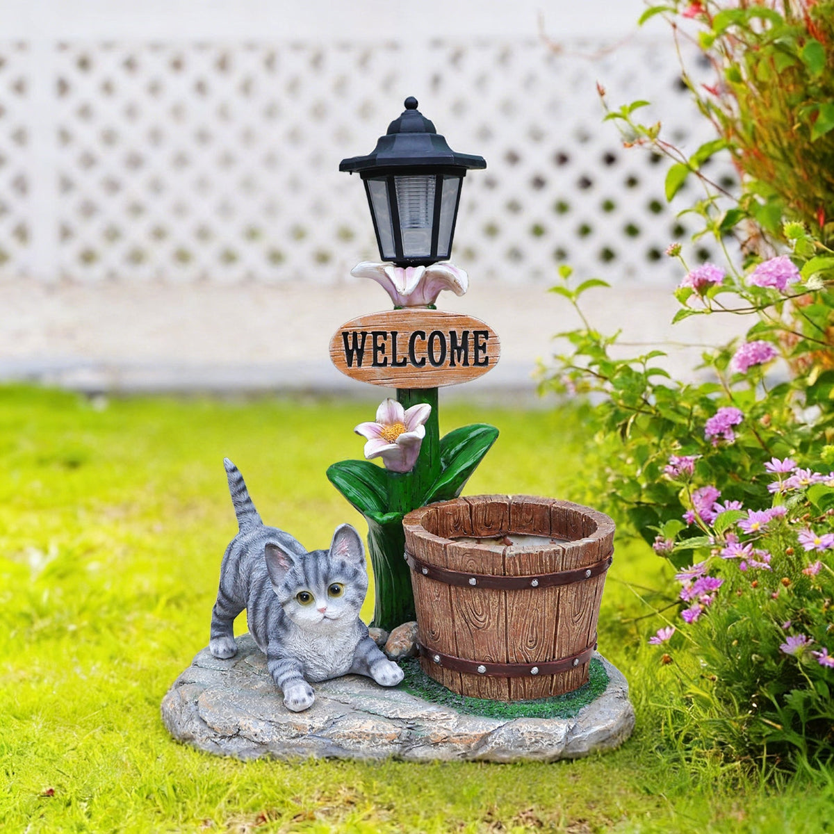 Lying Cat Solar Planter Garden Decor