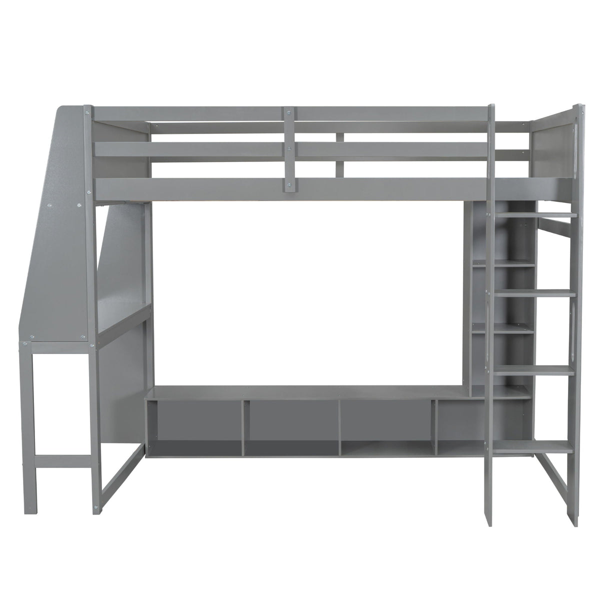Gaming Loft Bed With Desk, Multi Storage Shelves, LED Lighting, And Hanging Clothes Rack