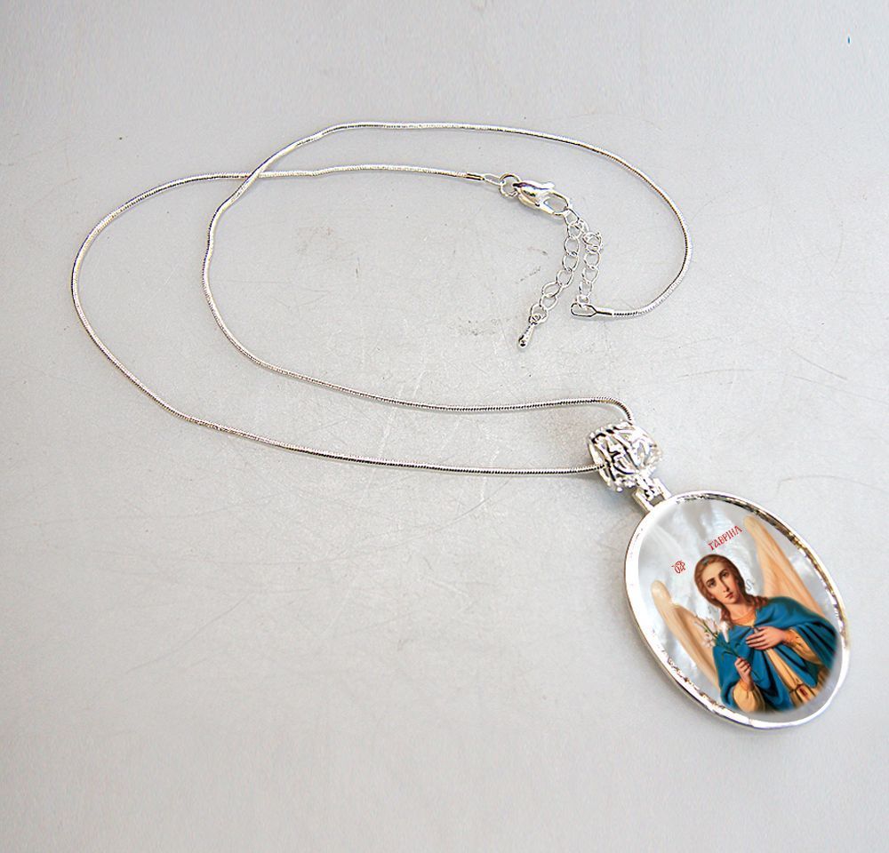 Saint Gabriel the Archangel Silver Plated Mother of Pearl Necklace - 43040