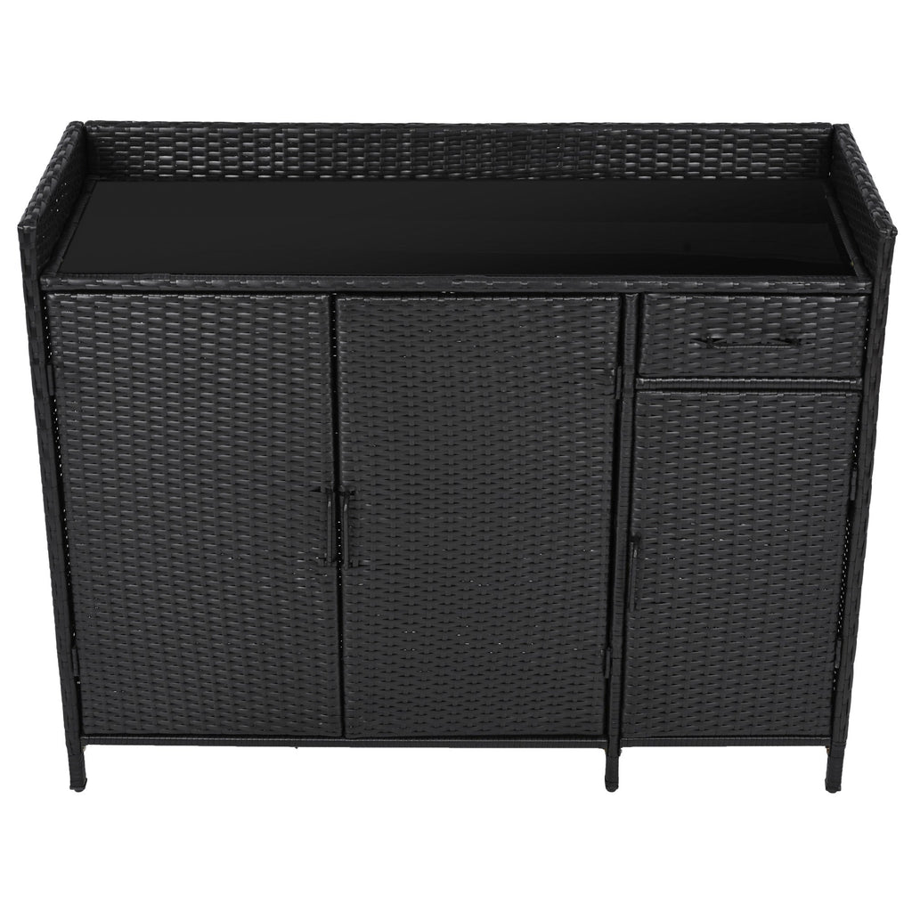 K&K 47.5"W Wicker Outdoor Storage Cabinet with Tempered Glass Top