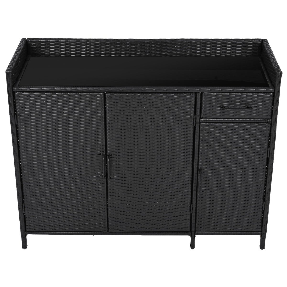 K&K 47.5"W Wicker Outdoor Storage Cabinet with Tempered Glass Top