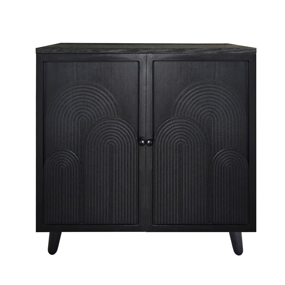 Modern Black Wood Storage Cabinet with Embossed Door