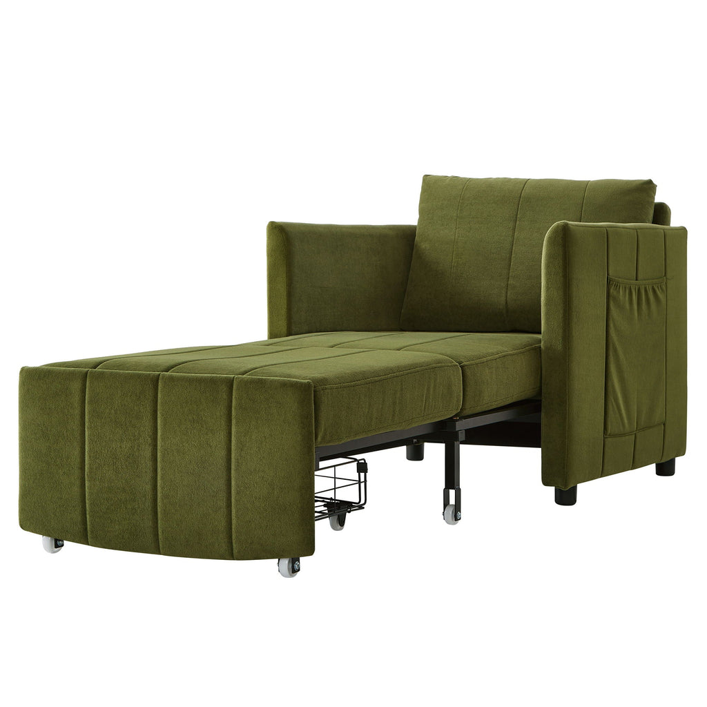 Upholstered Convertible Sleeper Sofa With 5 Position Backrest, Side Pockets, Storage