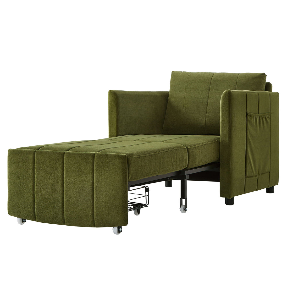 Upholstered Convertible Sleeper Sofa With 5 Position Backrest, Side Pockets, Storage