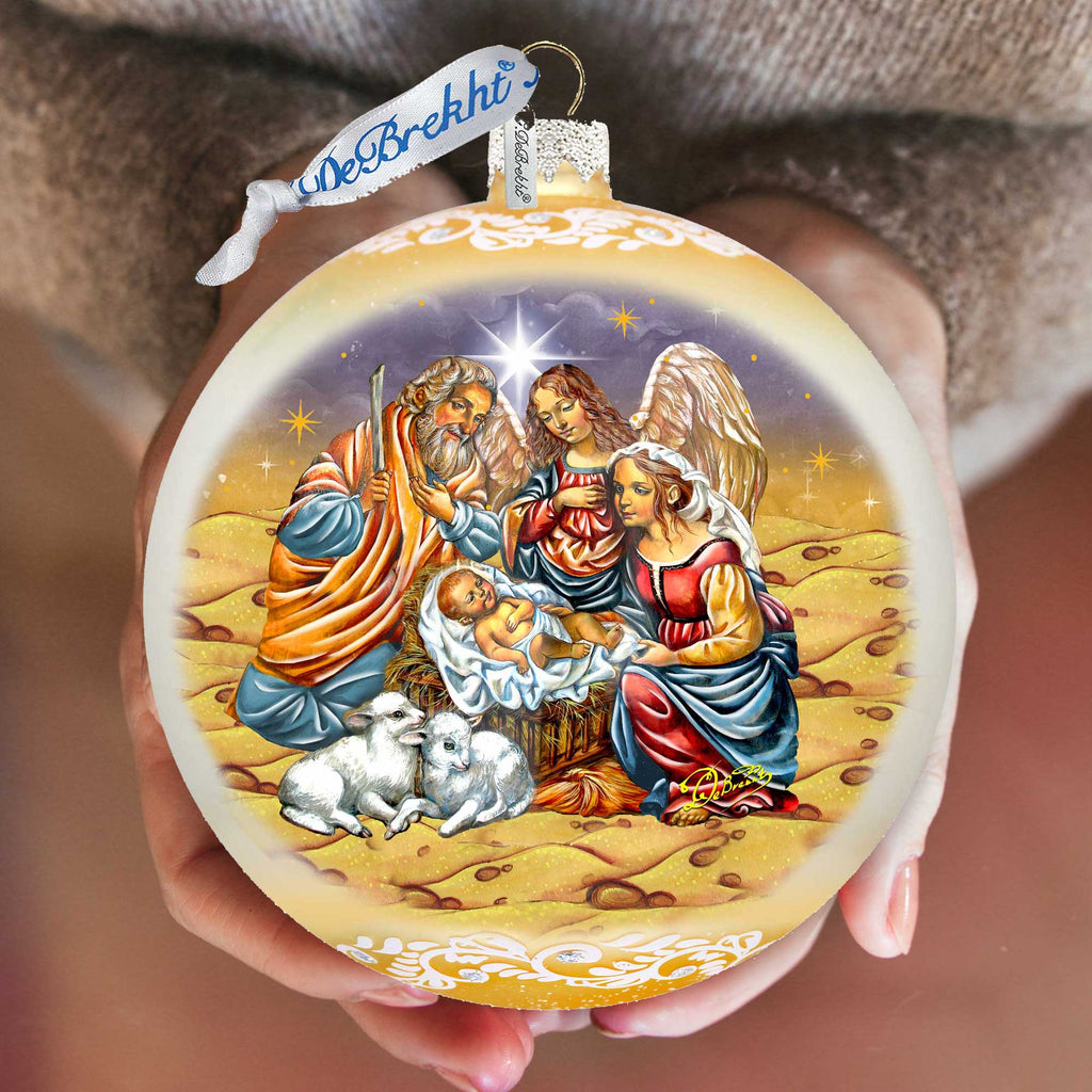 Regal Nativity Lg Glass Ornament in Gold by G.Debrekht - Christmas Decor - 73928G