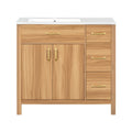 Bathroom Vanity, 2 Soft Close Doors, 3 Soft Close Drawers, Adjustable Shelf - Wood
