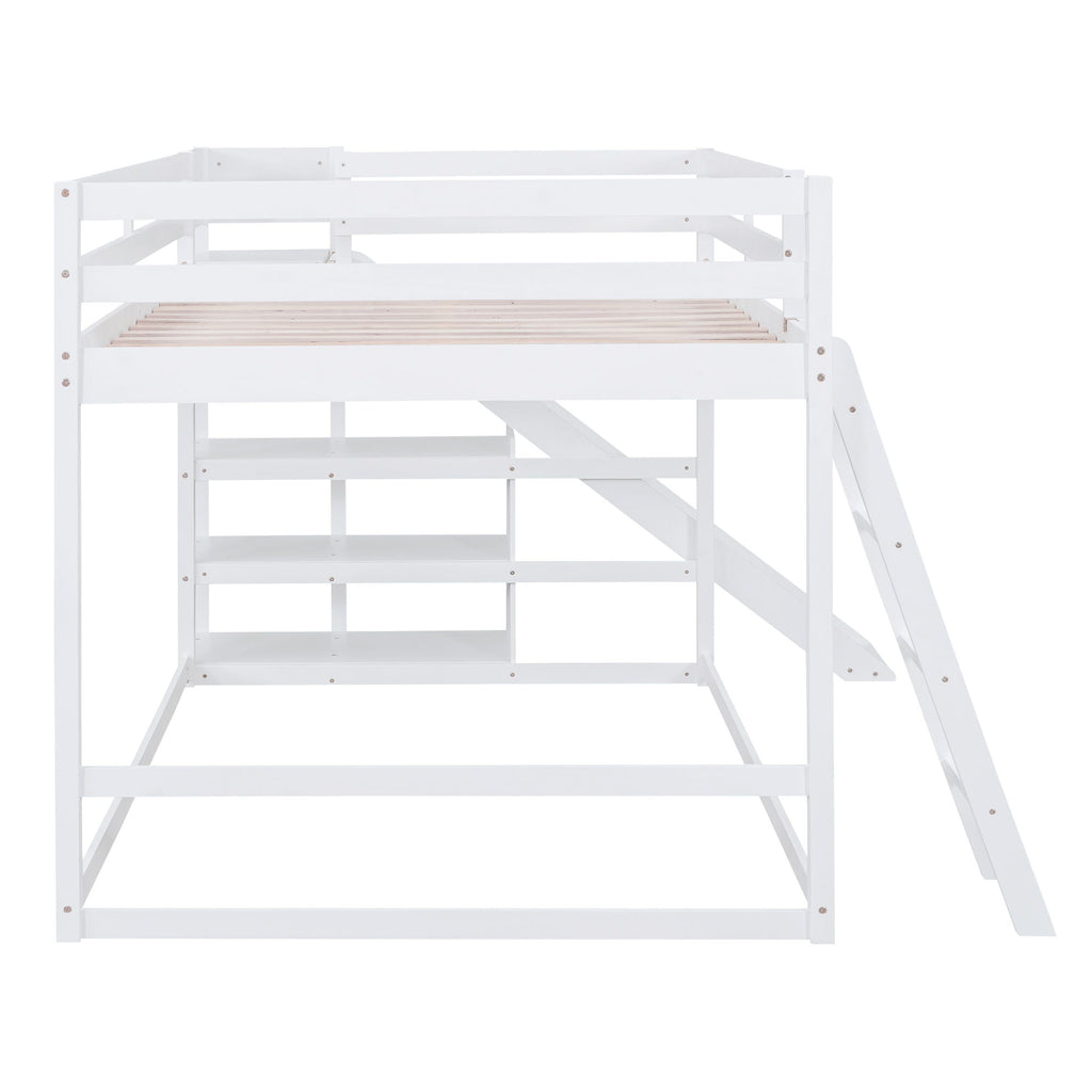 Bunk Bed With Ladder, Slide, And Shelves Pine Wood