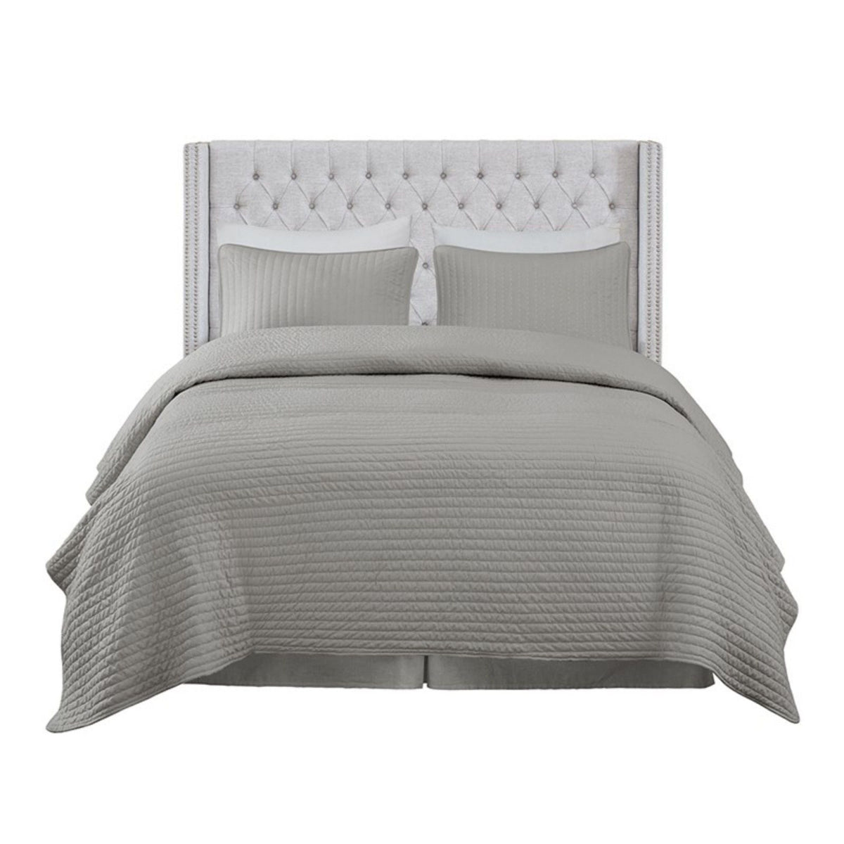 Transitional Upholstery Headboard With Tufted Buttons And Nailhead Trim