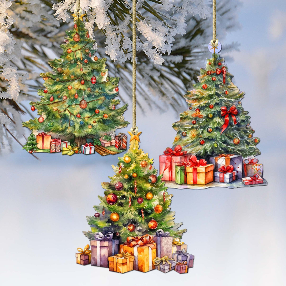 Christmas Tree Decorative Eco Wood Ornaments Set of 3 by G. Debrekht - Christmas Decor - 8091044-S3