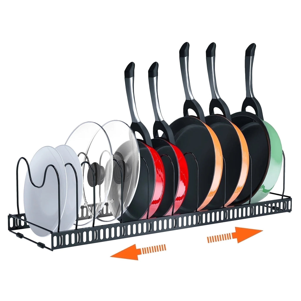 Expandable Pots and Pans Lid Organizer Rack, Cabinet Organizer with 10 Adjustable Compartment