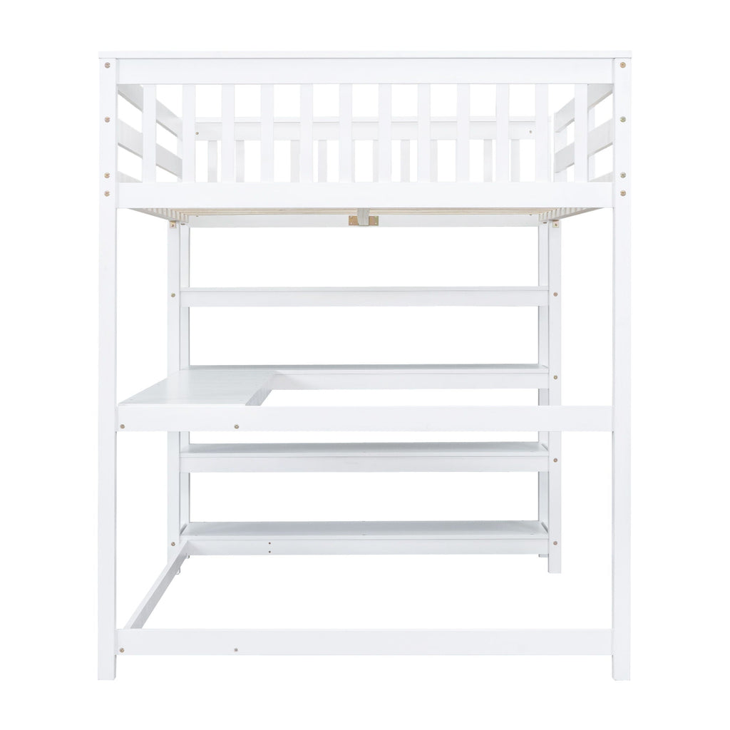 Loft Bed With Storage Shelves And Under Bed Desk
