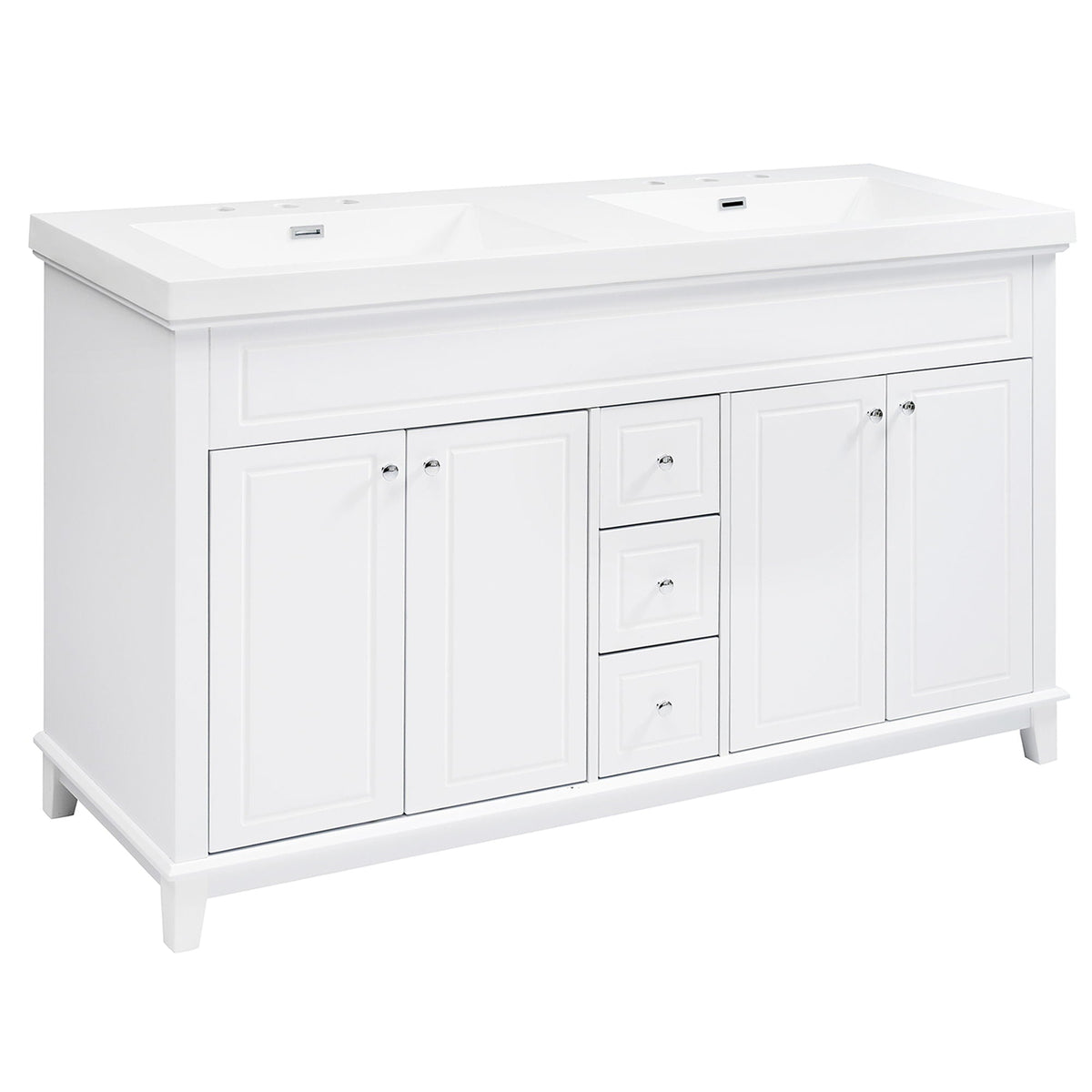 Bathroom Vanity With Double Sinks, 3 Drawers & 4 Doors - White