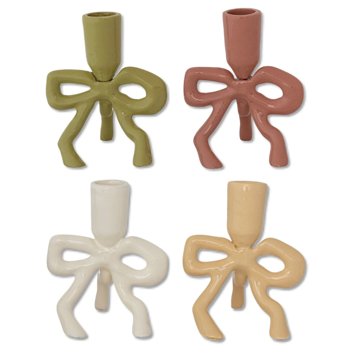 Enamel Aluminum Bow Taper Candle Holder