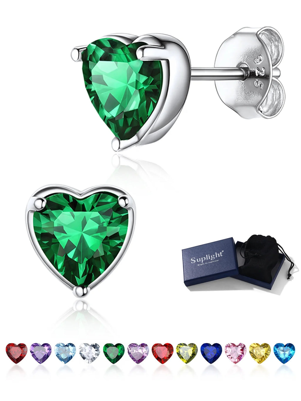 Silver Earrings for Women 925 Sterling Silver Heart Birthstone Stud Earrings Birthday Jewelry Gift