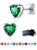 Silver Earrings for Women 925 Sterling Silver Heart Birthstone Stud Earrings Birthday Jewelry Gift