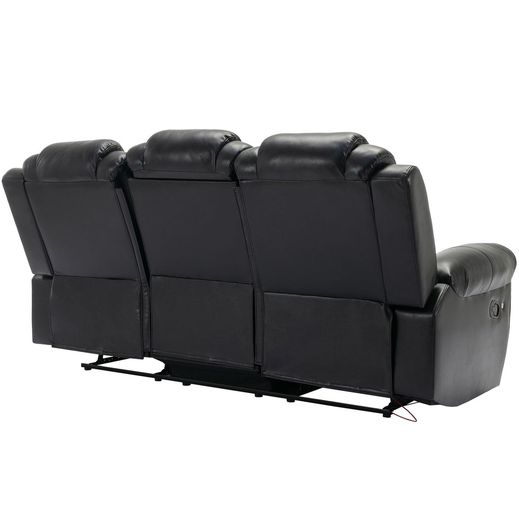 3 Pieces Recliner Sofa Sets Home Theater Seating Manual Recliner Chair With Center Console And LED Light Strip For Living Room