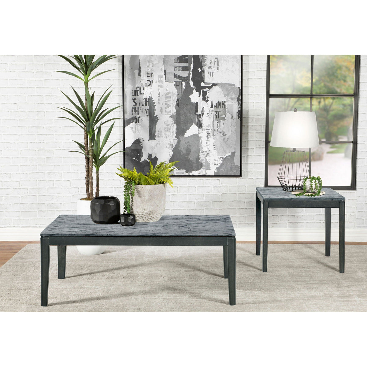 Tryon - Marble 2 Piece Coffee And End Table Set - Gray