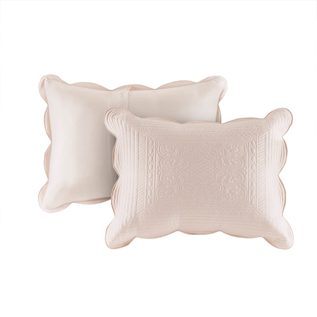 3 Piece Reversible Scalloped Edge Quilt Set Blush Full/Queen