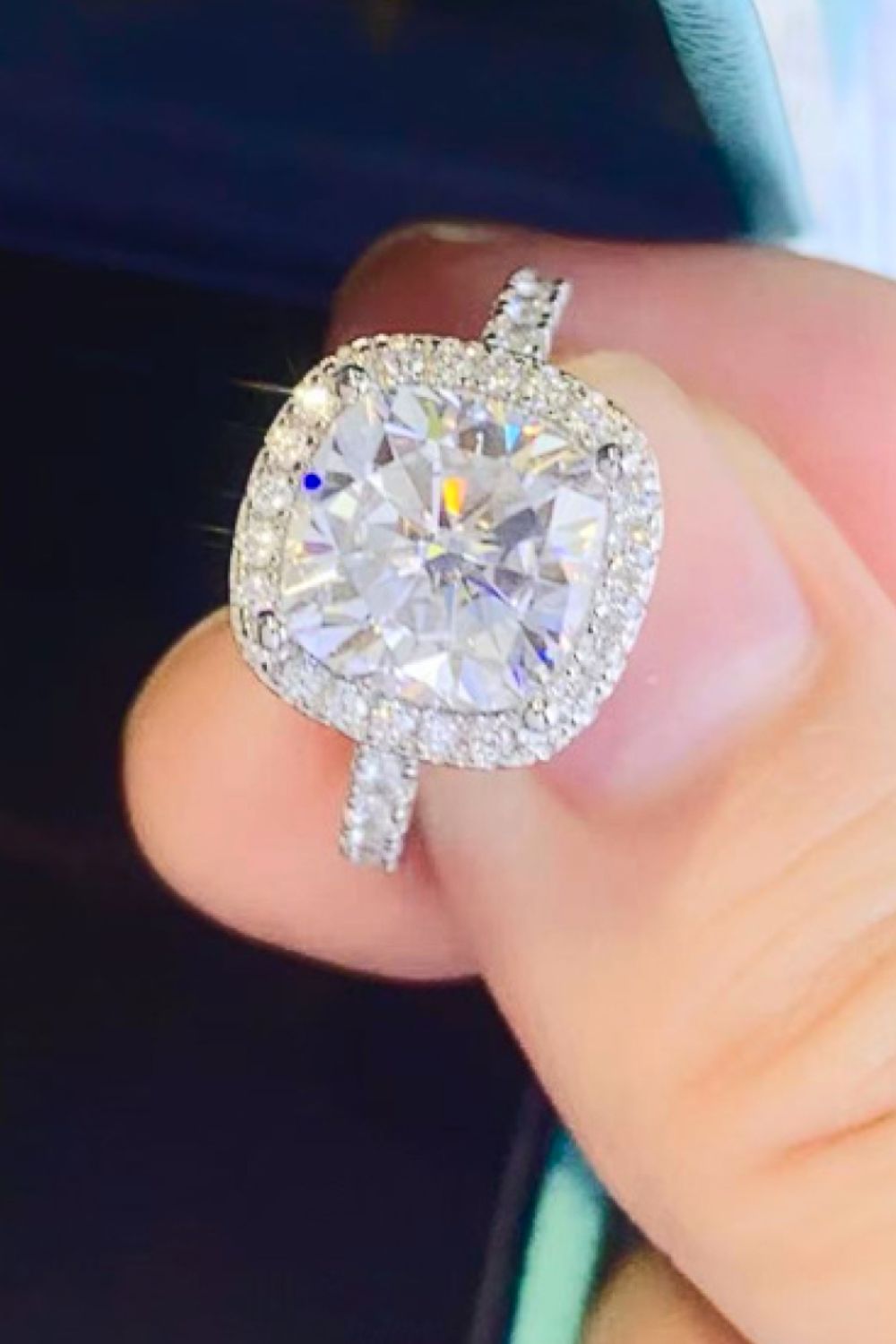3 Carat Cushion-Cut Sparkala™ Platinum Over Pure Sterling Silver Square Ring