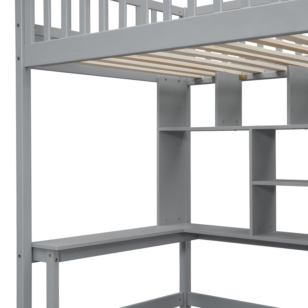 Loft Bed With Bookshelf, Drawers, Desk, And Wardrobe