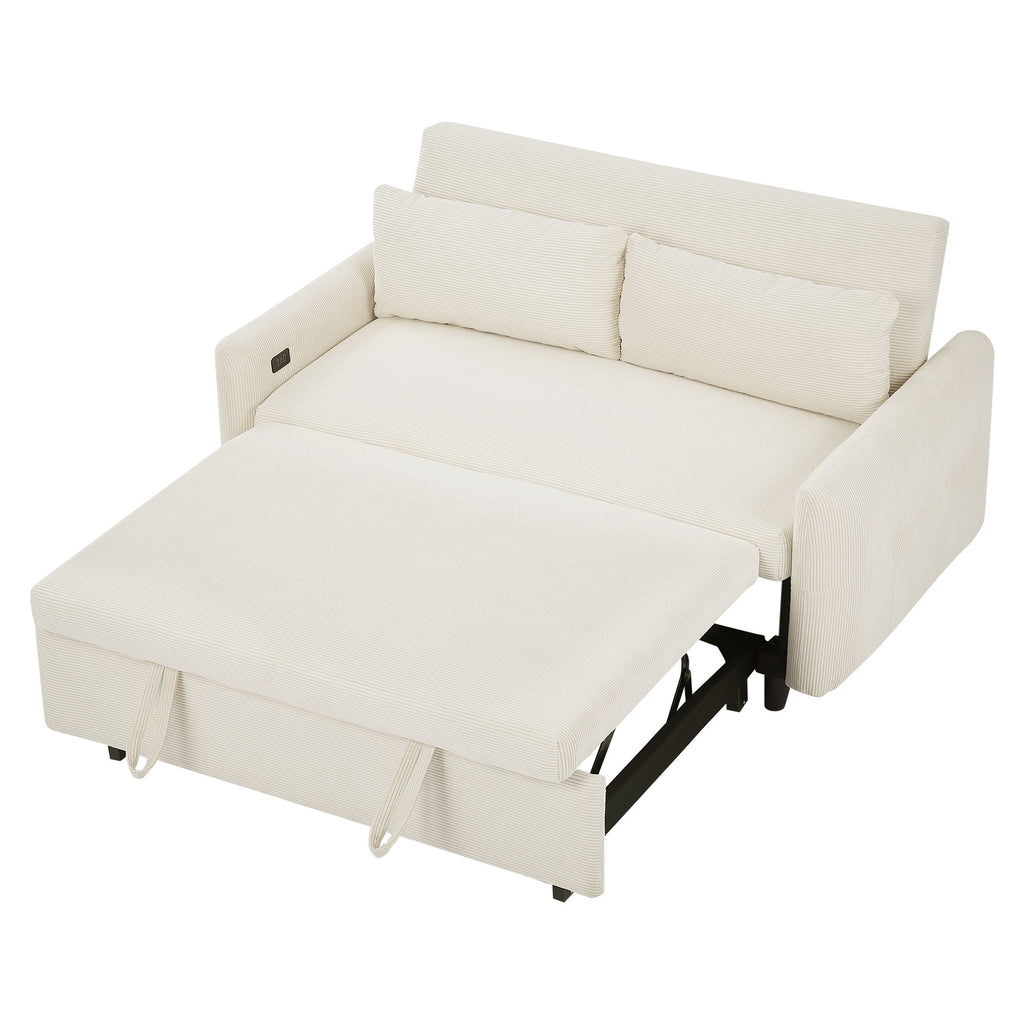 Pull-Out 2 Seat Modern Sleeper Sofa With 2 Throw Pillows And USB Ports