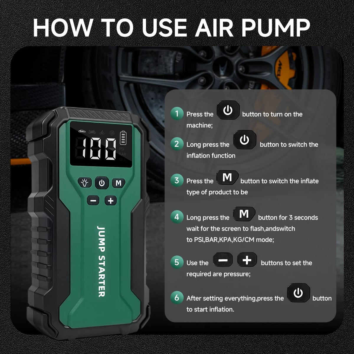 7-in-1 Emergency Car Power Supply Starter & Air Pump