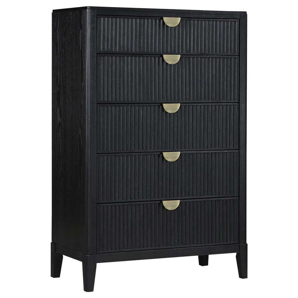 California King 5 Piece Bedroom Set With Fluted Detailing - Black