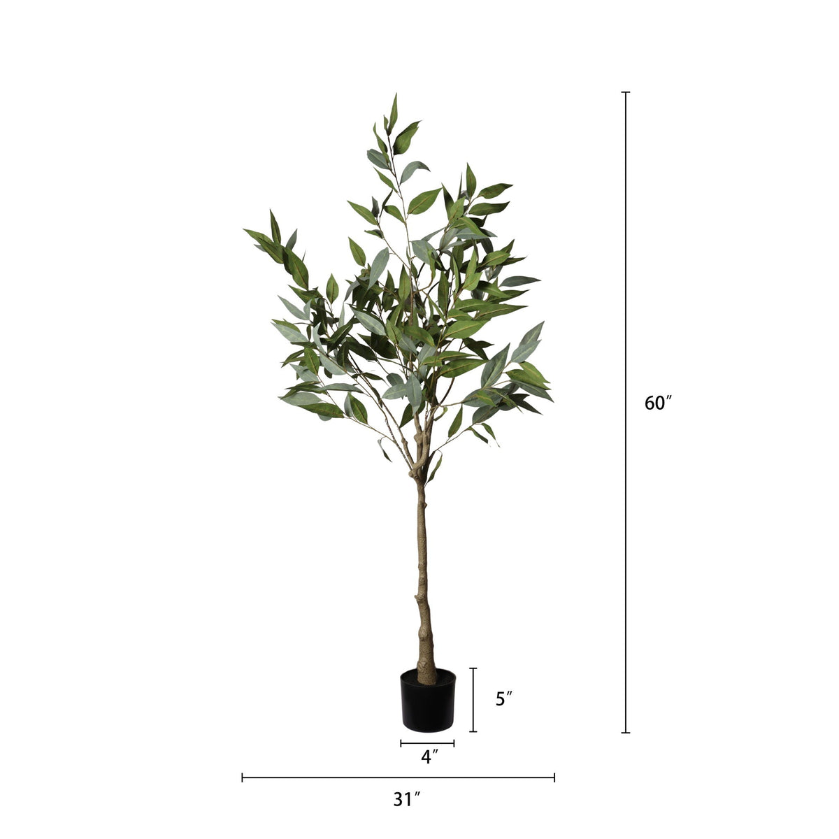5Ft Realistic Artificial Eucalyptus Tree In Pot With Lush Leaves For Home Office Decor - Green Leaves