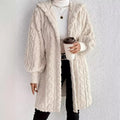 Women's Hooded Plush Long Coat – Double-Sided Fleece Cardigan with Thread Cuffs