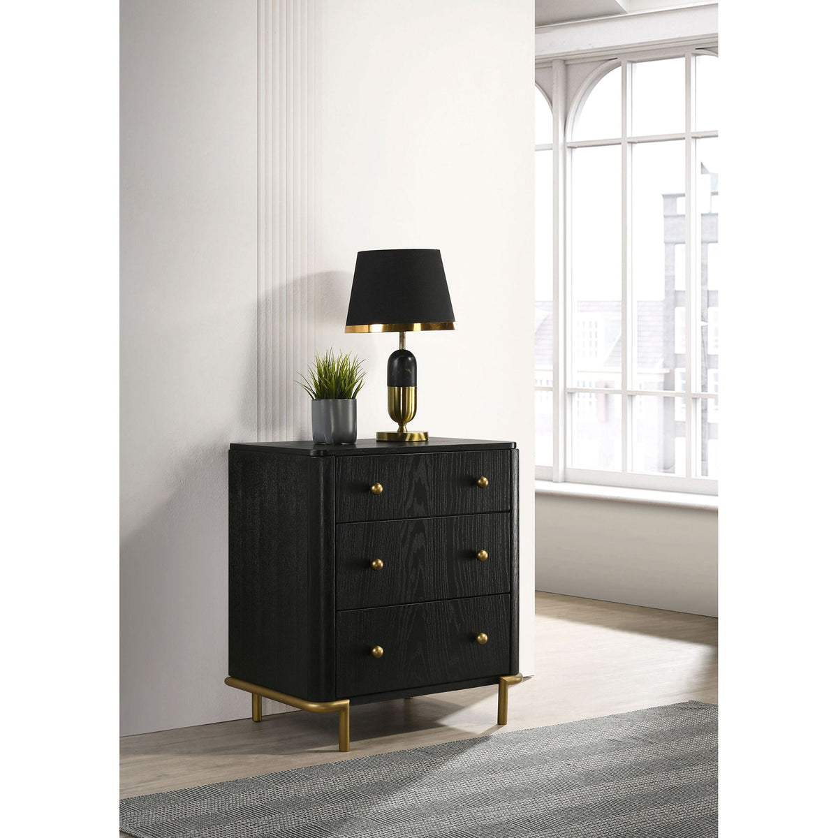 Anser - 3 Drawer Nightstand - Black