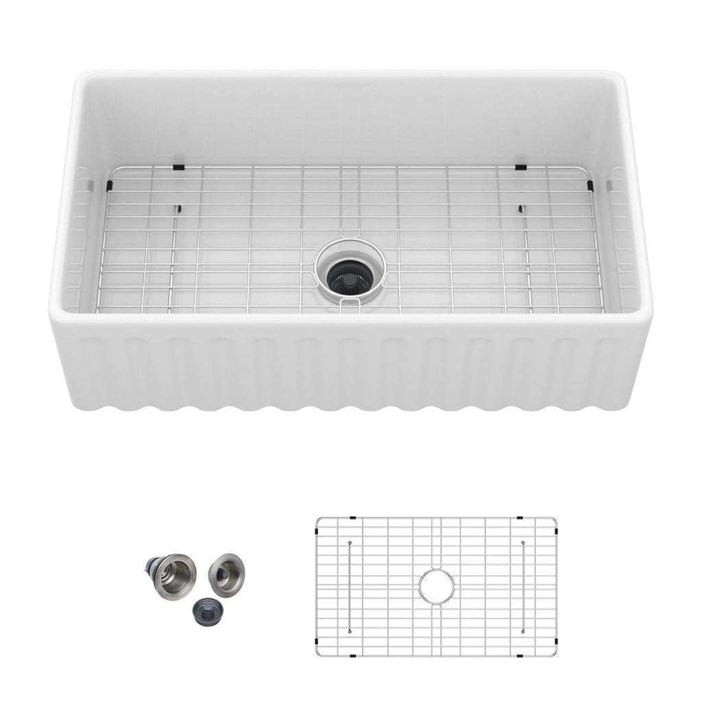 Sink - Apron-Front Reversible Single Bowl Kitchen Sink With Smooth And Ribbed Finishes - White