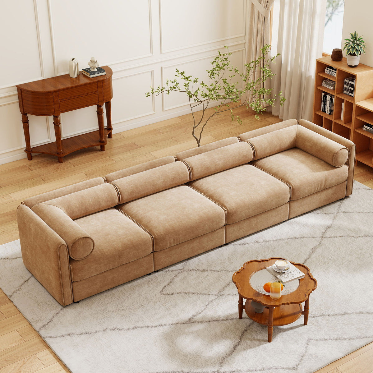 Stylish Sofa With Storage Seat And Cylindrical Backrest