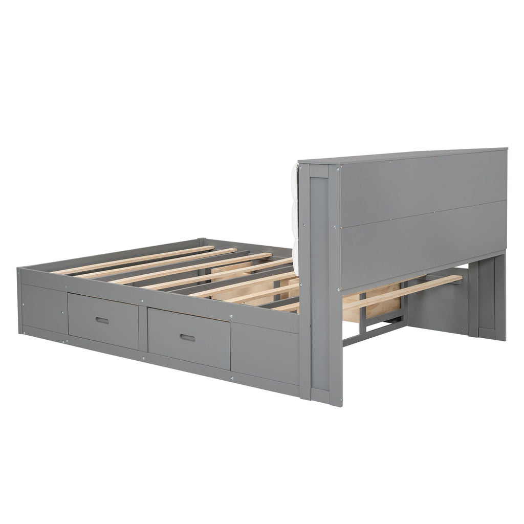 Platform Bed With Storage Headboard, Shoe Rack And 4 Drawers