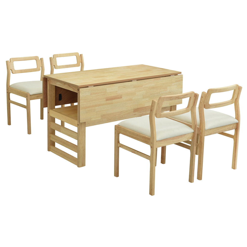 5 Piece Extendable Wood Square Dining Table Set With 2 Drop Leaves