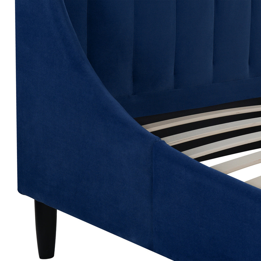 Aspen Vertical Tufted Headboard Platform Bed Set, Queen, Navy Blue Velvet