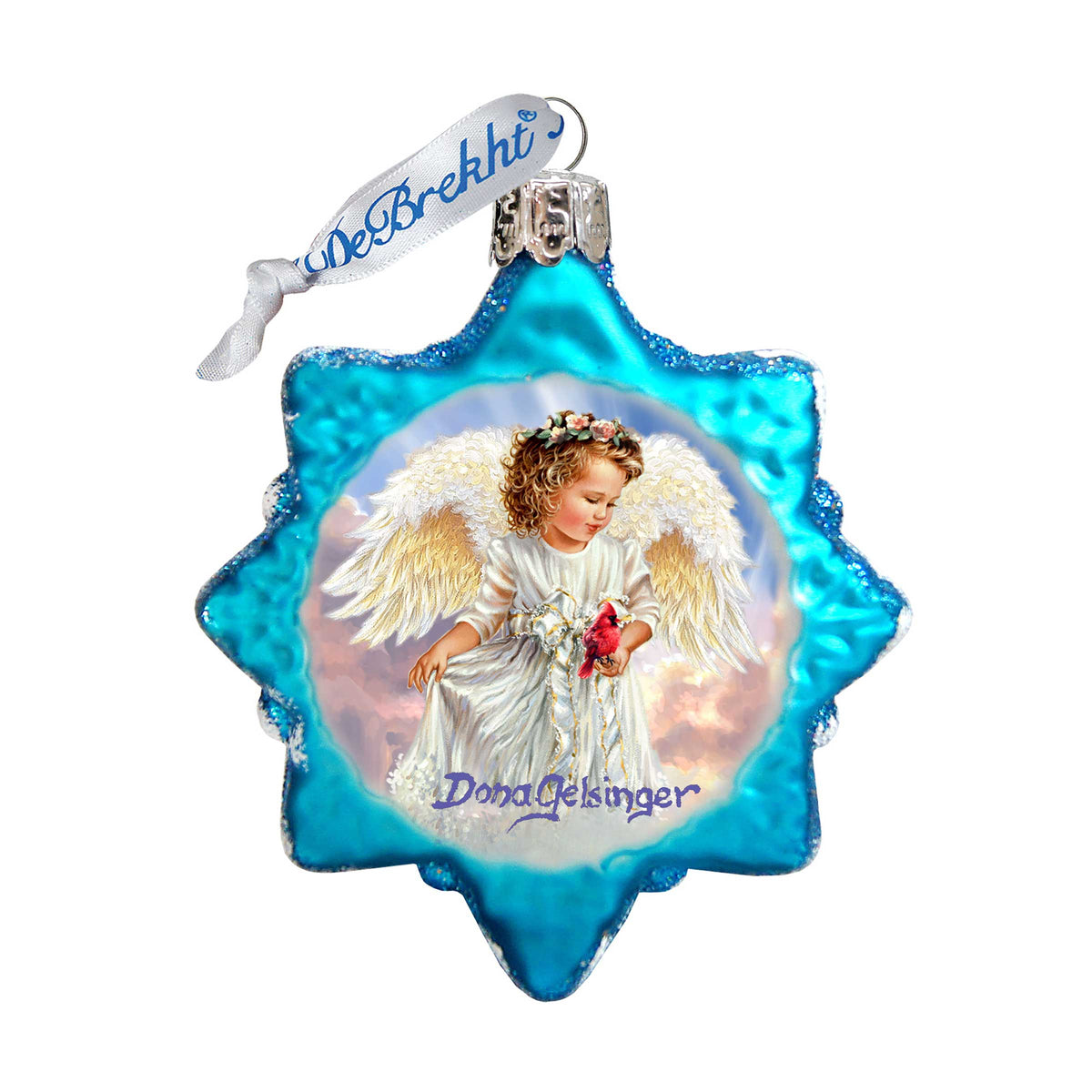 Angel with Cardinal Mercury Glass Ornament by D. Gelsinger - Nativity Holiday Decor - 778115-DG