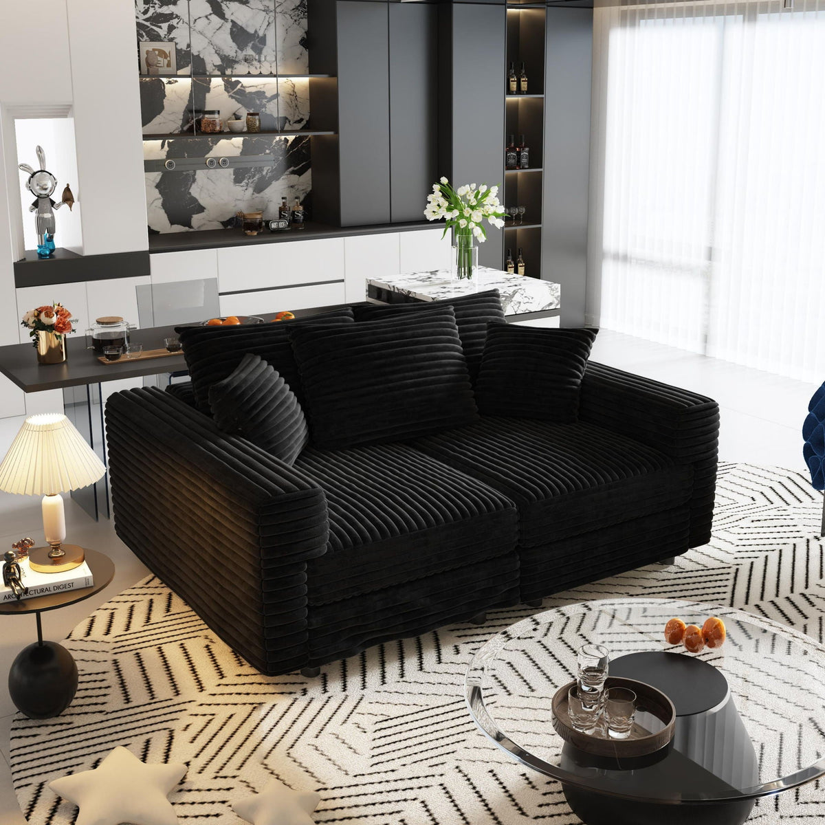 Convertible Deep Seat Sofa With Soft Pillows And Ottomans