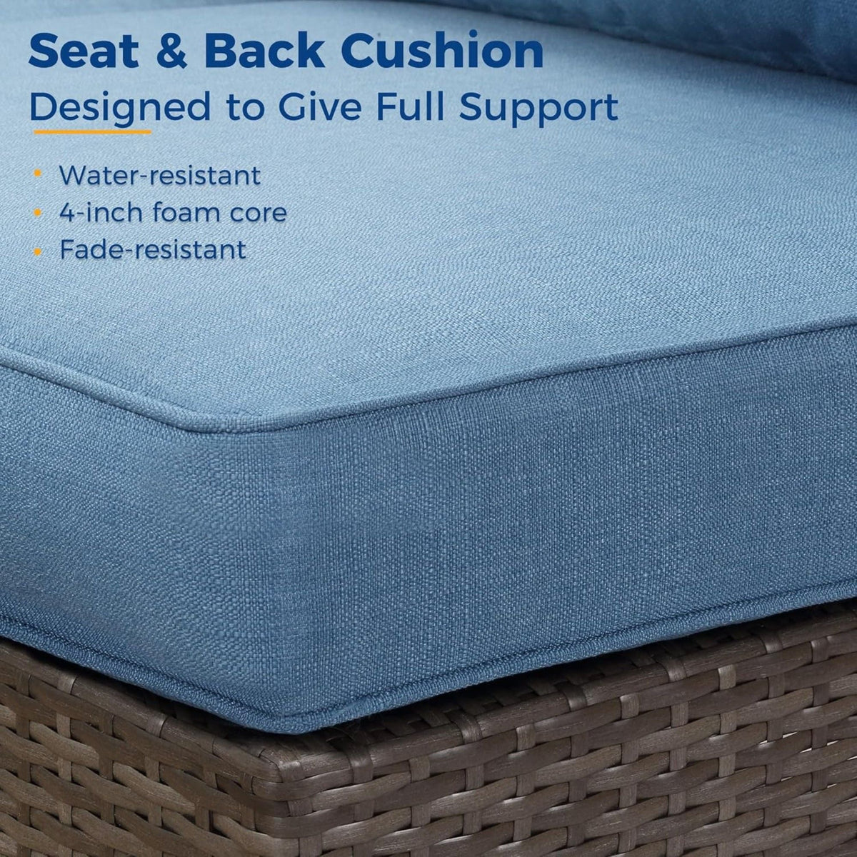 2 Piece Patio Loveseat Set With Thick Cushions, Outdoor Sectional Sofa For Balcony - Blue / Brown