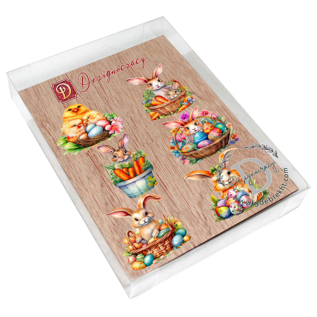 Eggs and Bunnies Decorative Eco Wood Magnets Set of 6 by G. Debrekht - Easter Decor - 8090057G-S6