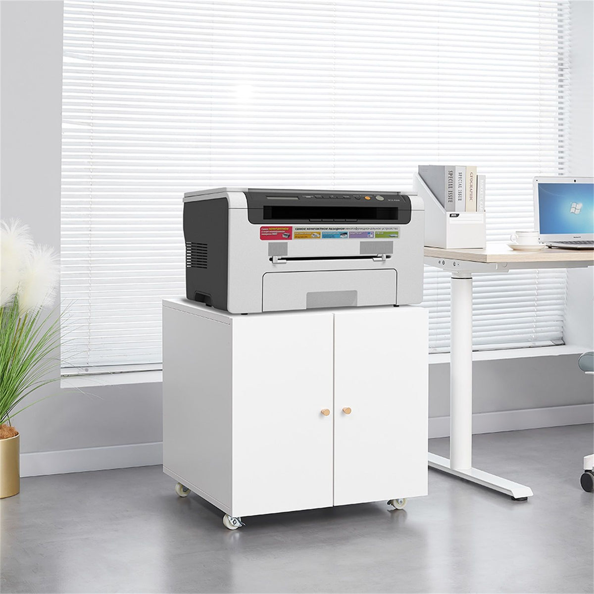 Office Furniture Copier Cabinet 2 Door Steel Copier Stand Mobile Pedestal File Printer Stand