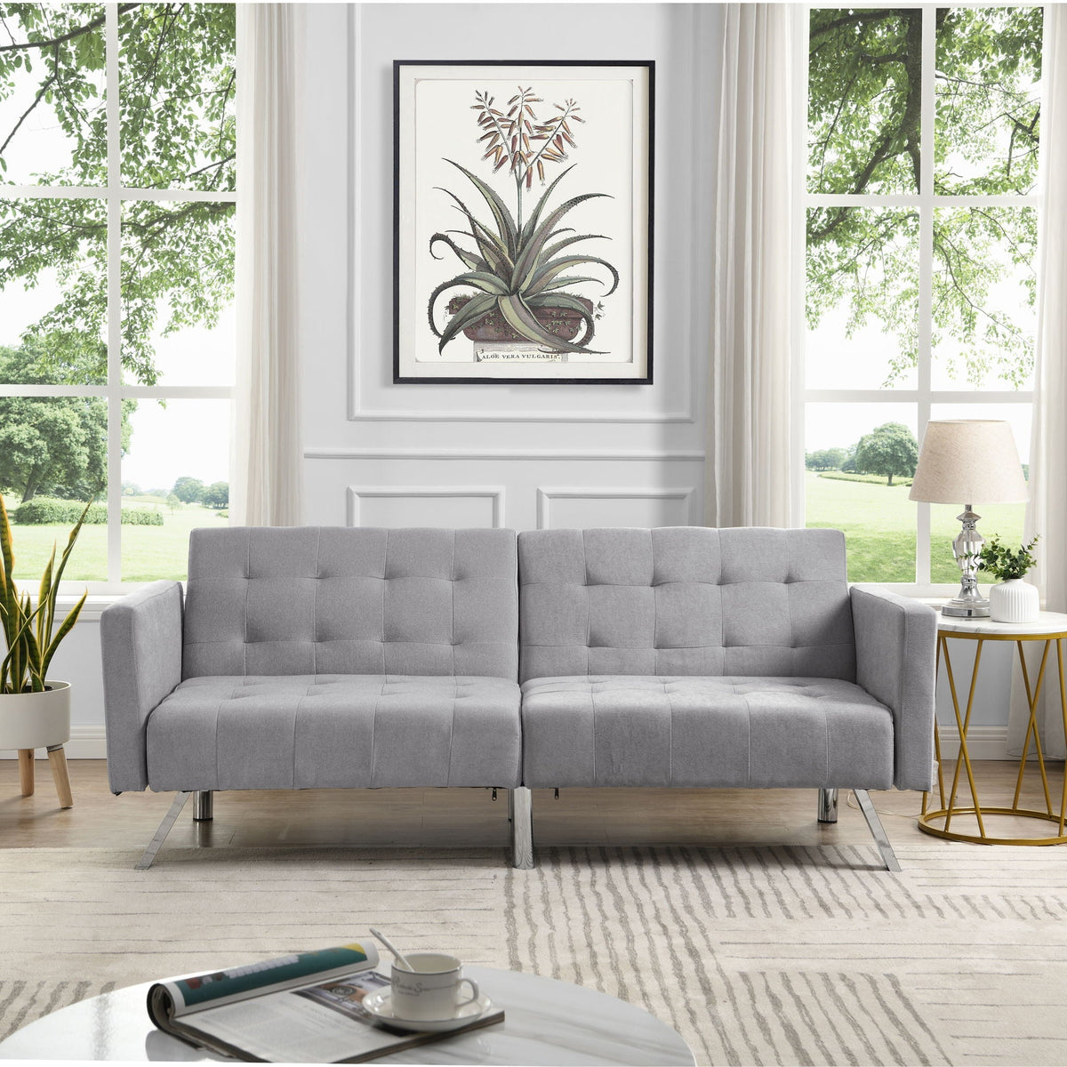 Sofa Bed Convertible Folding Lounge Couch Loveseat Sleeper Sofa - Light Gray