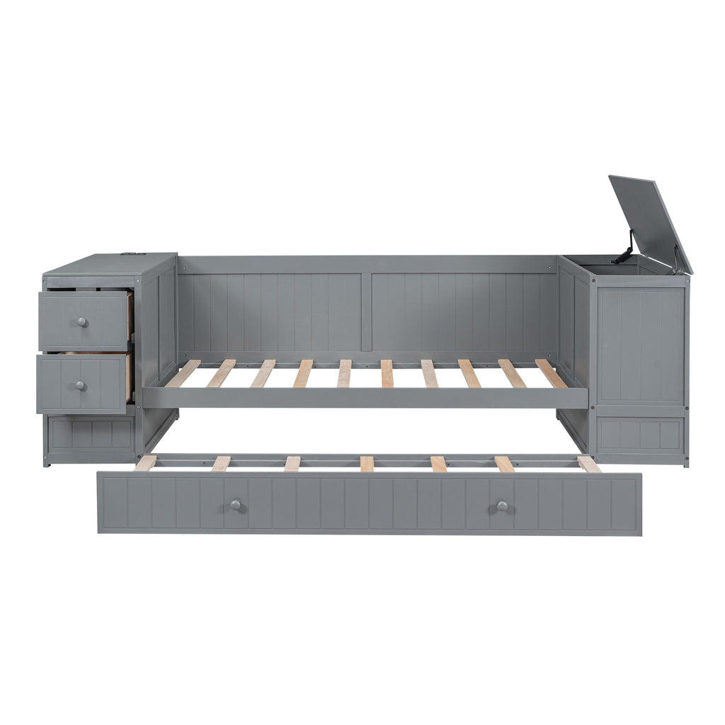 Daybed With Storage Arms, Trundle And Charging Station